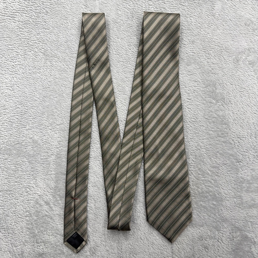 John Varvatos Tie Mens OS Olive Green Striped Silk Necktie Made In USA Classic